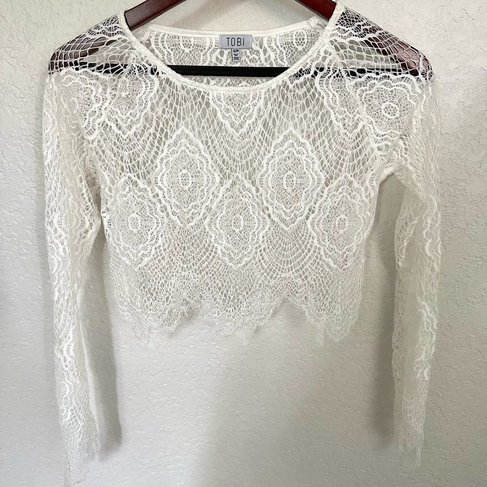 TOBI sheer lace crop top size small